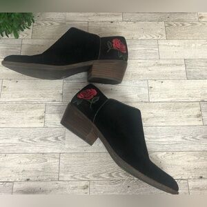 Lucky Brand Faithly Rose Booties Black Suede Side zip size 9 Boho